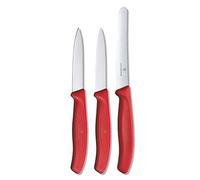 Victorinox Swiss Classic Set 3 coltelli da cucina, coltello da pomodoro, spelucchino e coltello da tavola seghettati, acciaio inox, Swiss Made, rosso