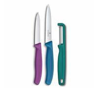 Victorinox Swiss Classic Set di coltelli per verdure con pelapatate, spelucchino e coltello per pomodori, 3 pezzi, Lama extra-affilata, Colorato