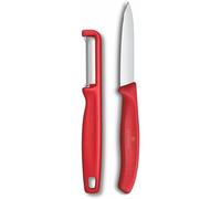 Victorinox Swiss Classic Set di coltelli per verdure con pelapatate, per verdura e frutta, 2 pezzi, Lama extra affilata, Rosso