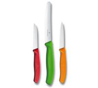 Victorinox Swiss Classic Set di coltelli da cucina, 3 pezzi, coltello da verdura, coltello da pomodoro e coltello da colazione, acciaio inox, rosso/verde/arancione