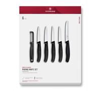 Victorinox Swiss Classic, Set di coltelli da cucina, 6 pezzi, Coltello per verdure, pomodori, colazione e pelapatate, Robusto manico in plastica, Acciaio inossidabile, Nero