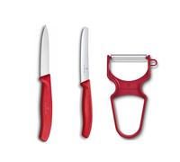Victorinox Swiss Classic Set di Coltelli da Cucina con Pelaverdure, 3 Pezzi, per Verdura, Lama Affilato, Acciaio Inox, Lavabile in Lavastoviglie, Rosso