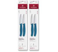 Victorinox Swiss Classic, Set di coltelli per pelare e verdure, 2 pezzi, Lama extra-affilata, Bordo dritto per tagli precisi, 8 cm, Acciaio inossidabile, Blu (Confezione da 2)