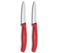 Victorinox Swiss Classic, Set di coltelli per pelare e verdure, 2 pezzi, Lama extra-affilata, Bordo dritto per tagli precisi, 8 cm, Acciaio inossidabile, Rosso