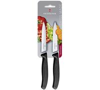 Victorinox Swiss Classic, Set di coltelli per pomodori e verdure, 2 pezzi, Lama extra affilata, Manico in plastica, Acciaio inossidabile, Swiss Made, Nero
