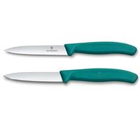 Victorinox Swiss Classic, Set di coltelli per pomodori e verdure, 2 pezzi, Lama extra-affilata, Manico in plastica, Acciaio inossidabile, Swiss Made, Verde