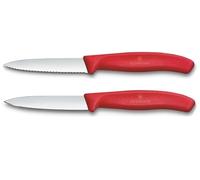 Victorinox Swiss Classic, Set di coltelli per pomodori e verdure, 2 pezzi, Lama extra seghettata, Manico in plastica, Acciaio inossidabile, Swiss Made, Rosso