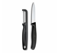 Victorinox Swiss Classic Set di coltelli per verdure con pelapatate, per verdura e frutta, 2 pezzi, Lama extra affilata, Nero