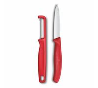 Victorinox Swiss Classic Set di coltelli per verdure con pelapatate, per verdura e frutta, 2 pezzi, Lama extra affilata, Rosso