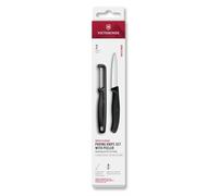 Victorinox Swiss Classic Set di coltelli per verdure con pelapatate, per verdura e frutta, 2 pezzi, Lama extra affilata, Nero
