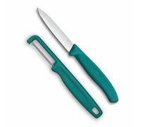 Victorinox Swiss Classic Set di coltelli per verdure con pelapatate, per verdura e frutta, 2 pezzi, Lama extra affilata, Verde