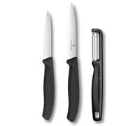 Victorinox Swiss Classic Set di coltelli per verdure con pelapatate, spelucchino e coltello per pomodori, 3 pezzi, Lama extra-affilata, Nero