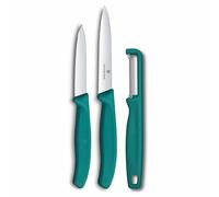 Victorinox Swiss Classic Set di coltelli per verdure con pelapatate, spelucchino e coltello per pomodori, 3 pezzi, lama diritta e seghettata, acciaio inox, Verde