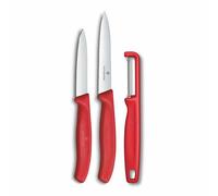 Victorinox Swiss Classic Set di coltelli per verdure con pelapatate, spelucchino e coltello per pomodori, 3 pezzi, Lama extra-affilata, Rosso