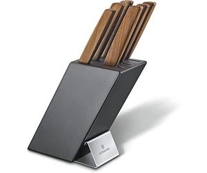 Victorinox Swiss Modern Ceppo di coltelli professionali con contenuto, 6 pezzi, incl. 6 coltelli da chef con manico in legno, nero