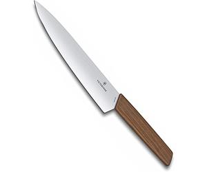 Victorinox Swiss Modern, Coltello professionale da intaglio, Lama extra affilata, affilatura diritta, 20 cm, Elegante manico in legno, Acciaio inossidabile, marrone
