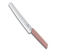Victorinox Swiss Modern, coltello professionale per pane e pasticceria, lama extra-affilata, bordo seghettato, 22 cm, acciaio inossidabile, rosa albicocca
