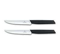Victorinox Swiss elegante, Set di Coltelli Professionali da Bistecca, Lama Affilata, 12 cm, Acciaio Inox, Nero, 2 Pezzi