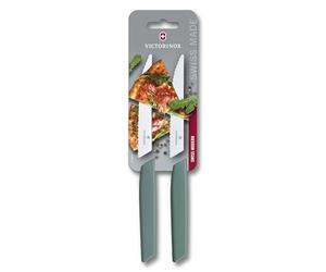 Victorinox Swiss Modern - Set di 2 coltelli da bistecca e pizza, 12 cm, con bordo seghettato extra affilato, lavabili in lavastoviglie, Sage