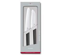 Victorinox Swiss Modern - Set di 2 coltelli da pane, coltello Santoku, extra affilato, manico in plastica resistente, colore: Nero