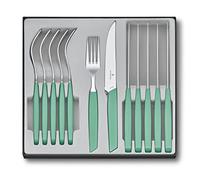 Victorinox Swiss Modern - Set di posate da 12 pezzi, coltello da bistecca e pizza, forchetta da tavola, colore: Verde