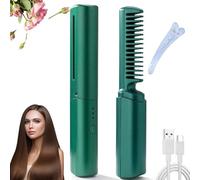 Victorious Act Comb, Latest Hairdressing Comb, Victorious Act Hot Comb, Mini Dual Purpose Curling Iron, 2-In-1 Straight & Curl Comb Portable Curling, Rechargeable Mini Hair Straightener (Green)