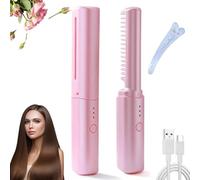 Victorious Act Comb, Latest Hairdressing Comb, Victorious Act Hot Comb, Mini Dual Purpose Curling Iron, 2-In-1 Straight & Curl Comb Portable Curling, Rechargeable Mini Hair Straightener (Pink)