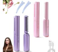 Victorious Act Comb, Latest Hairdressing Comb, Victorious Act Hot Comb, Mini Dual Purpose Curling Iron, 2-In-1 Straight & Curl Comb Portable Curling, Rechargeable Mini Hair Straightener (2PCS-C)