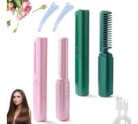Victorious Act Comb, Latest Hairdressing Comb, Victorious Act Hot Comb, Mini Dual Purpose Curling Iron, 2-In-1 Straight & Curl Comb Portable Curling, Rechargeable Mini Hair Straightener (2PCS-B)