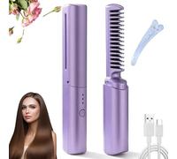 Victorious Act Comb, Latest Hairdressing Comb, Victorious Act Hot Comb, Mini Dual Purpose Curling Iron, 2-In-1 Straight & Curl Comb Portable Curling, Rechargeable Mini Hair Straightener (Purple)