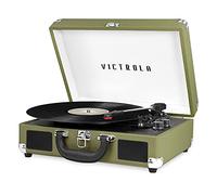 Victrola Giradischi portatile Bluetooth vintage a 3 velocità con altoparlanti integrati, suono audio giradischi aggiornato, verde oliva, numero modello: VSC-550BT-GRO