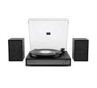 Victrola Harmony - Giradischi Bluetooth - Giradischi in vinile a 3 velocità, altoparlanti stereo da scaffale, design moderno Mid-Century, Audio Technica ATN3600L, ingresso e uscita Bluetooth (nero)
