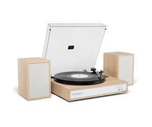 Victrola Harmony - Sistema Giradischi Bluetooth con Altoparlanti Stereo da Scaffale, 3 Velocità, Design Mid-Century Modern, Testina Audio-Technica ATN3600L, Bluetooth Ingresso/Uscita (Naturale)