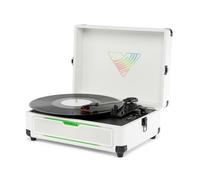 Victrola Journey Glow - Giradischi illuminato a valigia, 18 effetti di luce RGB, altoparlanti stereo con bassi migliorati, streaming Bluetooth, colore: bianco