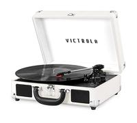 Victrola Lettore di registrazione portatile vintage a 3 velocità Bluetooth con altoparlanti integrati, audio per giradischi aggiornato, include pennino aggiuntivo, bianco