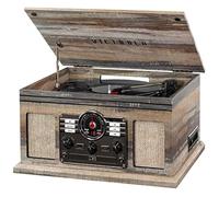 Victrola Nostalgic 6-in-1 Bluetooth Record Player & Multimedia Center with Built-in Speakers - 3-Speed Turntable, CD & Cassette Player, AM/FM Radio | Wireless Music Streaming | Farmhouse Shiplap Grey