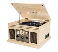 Victrola Nostalgic - Giradischi Bluetooth 6 in 1 e centro multimediale con altoparlanti integrati, giradischi a 3 velocità, lettore CD e cassette, radio FM, streaming musicale wireless, naturale