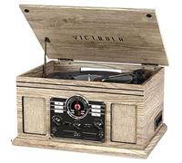Victrola Nostalgico 6 in 1 Bluetooth Giradischi e Centro multimediale con altoparlanti integrati, giradischi a 3 velocità, lettore CD e cassette, radio AM/FM | Streaming musicale wireless | Farina