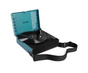 Victrola Revolution GO - Giradischi portatile in vinile Bluetooth, alimentato a batteria con 12 ore di autonomia, giradischi a cinghia a 3 velocità, uscita RCA, jack cuffie da 3,5 mm (Blu)
