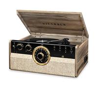Victrola Empire 6-in-1 in legno Mid Century Modern Giradischi Bluetooth a 3 velocità, lettore CD, cassette e radio | Noce rustico | VTA-270B-FNT-INT