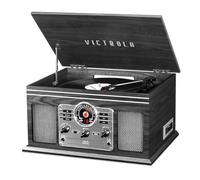 Victrola The Quincy - Giradischi Bluetooth 6 in 1 e centro multimediale con altoparlanti integrati, giradischi a 3 velocità, lettore CD e cassette, radio AM/FM, streaming musicale wireless (grigio)