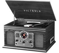 Victrola The Quincy - Giradischi Bluetooth 6 in 1 e centro multimediale con altoparlanti integrati, giradischi a 3 velocità, lettore CD e cassette, radio AM/FM, streaming musicale wireless (grigio)