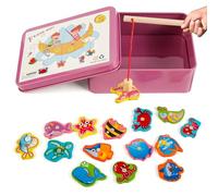 Victse Giocattoli di Legno Montessori Gioco di Pesca Magnetico, Vittse per Bambini 2 Anni per Sviluppo Educativo (Rosa)
