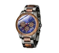VICVS orologio da uomo in legno e acciaio inossidabile, cronografo 3 quadranti cronografo al quarzo per il tempo libero orologio da uomo multifunzione in legno, fatto a mano (walnut)