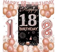 Vicycaty Decorazioni per il 18° compleanno per ragazze, oro rosa, palloncini per 18° compleanno, lettera banner centrotavola a nido d'ape da appendere, numero 18 palloncini, kit di forniture per feste