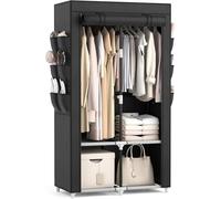 Vicye Armadio a Risparmio di Spazio, Armadio in Tessuto con 2 Barre Appendiabiti, 4 Ripiani e 6 Tasche Laterali, Armadio per Camera da Letto, Dormitorio o Spogliatoio, Nero(90 x 45.5 x 172 cm)