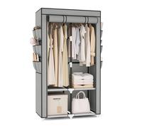 Vicye Armadio a Risparmio di Spazio, Armadio in Tessuto con 2 Barre Appendiabiti, 4 Ripiani e 6 Tasche Laterali, Armadio per Camera da Letto, Dormitorio o Spogliatoio, Grigio(90 x 45.5 x 172 cm)