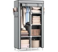 Vicye Armadio Migliorare l'utilizzo dello spazio, Guardaroba in Tessuto, Armadio Pieghevole per Camera da Letto, 1 Barra Appendiabiti, 6 Ripiani e 4 Tasche Laterali, 84 x 42 x 162 cm, grigio
