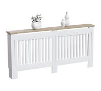 Vida Designs Arlington Copertura del radiatore Bianco - Extra Grande - Stile Shaker moderno con doghe verticali per circolazione del calore - H83.3xW172xD19cm - MDF verniciato con ripiano in legno