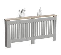 Vida Designs Arlington Copertura del radiatore Olive Grey - Extra Grande - Stile Shaker moderno con doghe verticali per circolazione del calore - H83.3xW172xD19cm - MDF verniciato con ripiano in legno